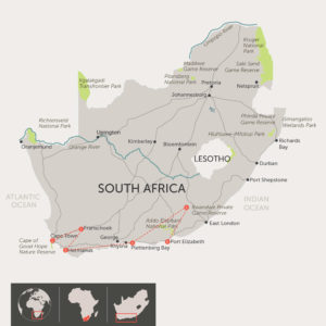 Map of Cape winelands and whale coast safari map