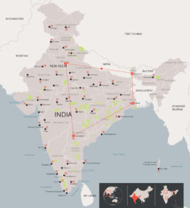 Map of Flavours of indian food and tea tour map