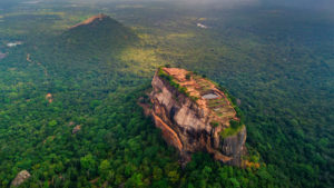 Aerial shot of Sigiriya rock fortress in Sri Lanka