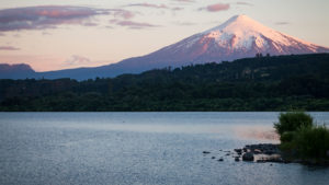 The snow-covered Volcan Villarrica in Chile's Lake District