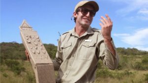 matt murray with a pangolin made of cardboard