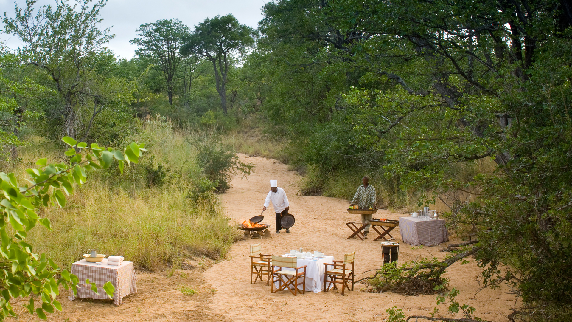 dining in a dry riverbed in south africa