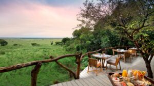 guest area at andBeyond bateleur camp overlooking the masai mara