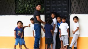 local family and schoolchildren