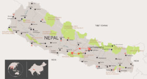 Map of Nepalese mountain tour and jungle safari