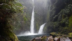 waterfall in pumalin park south america